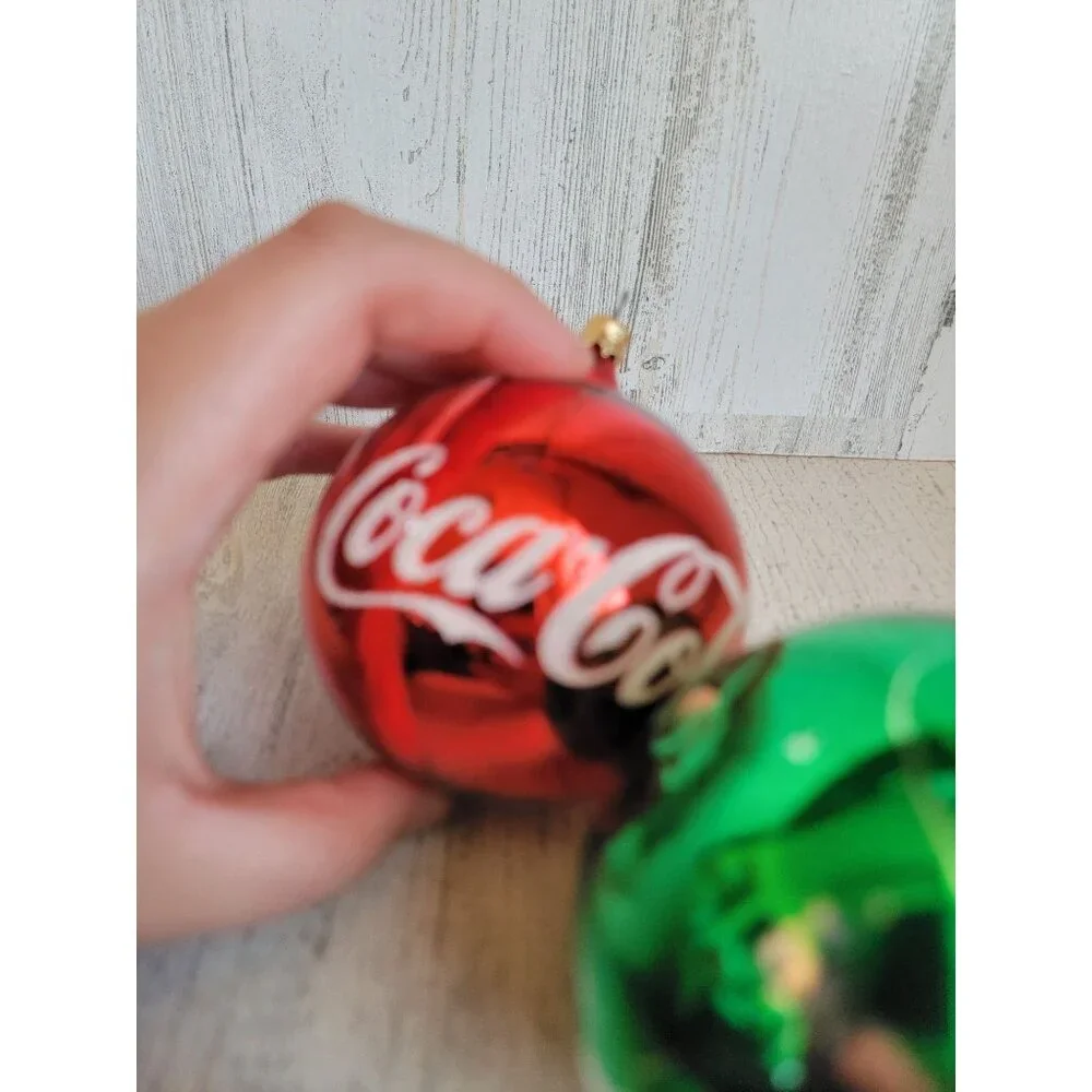 Vintage AS IS glass ball coke cola polar‎ bear ornament Xmas set unique